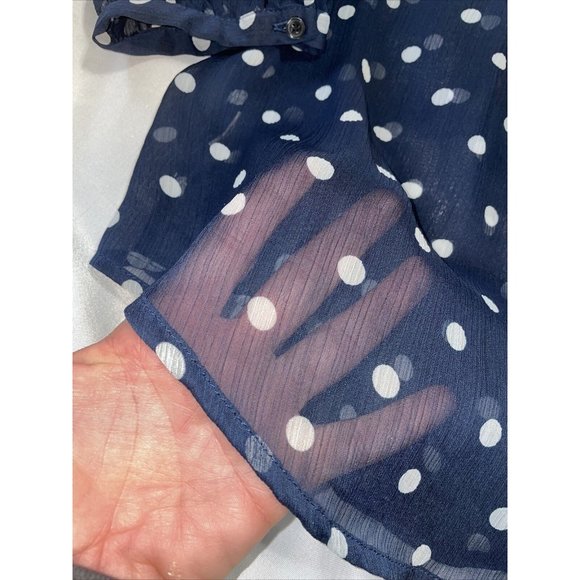 JOE FRESH Women's Sheer Navy Polka dot Small Half Button Down Collar 3/4 Sleeves - Picture 6 of 6